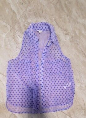 5 For $25 I Love Hb1 Lavender Sheer Polka Dot Sleeveless Button-Front Top